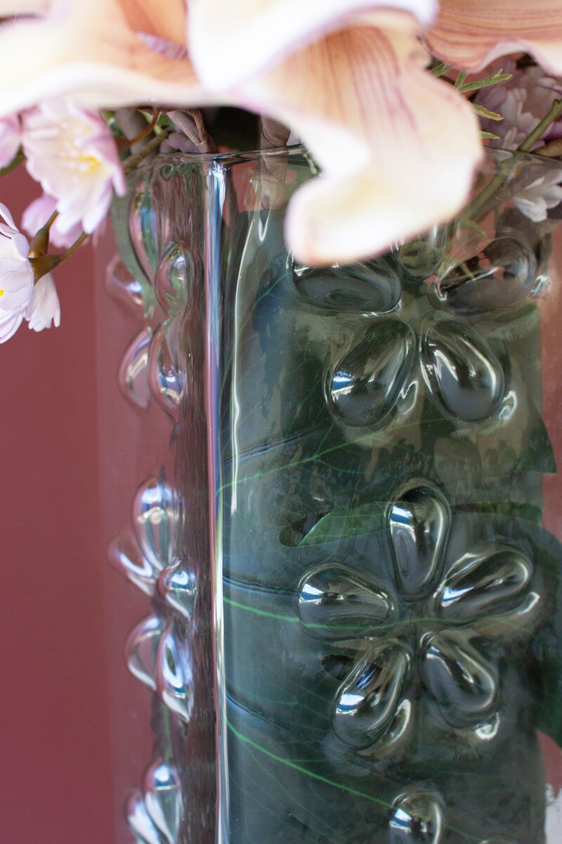 Square Glass Vase With Embossed Flowers (Min 2) By Kalalou | Vases | Modishstore - 3