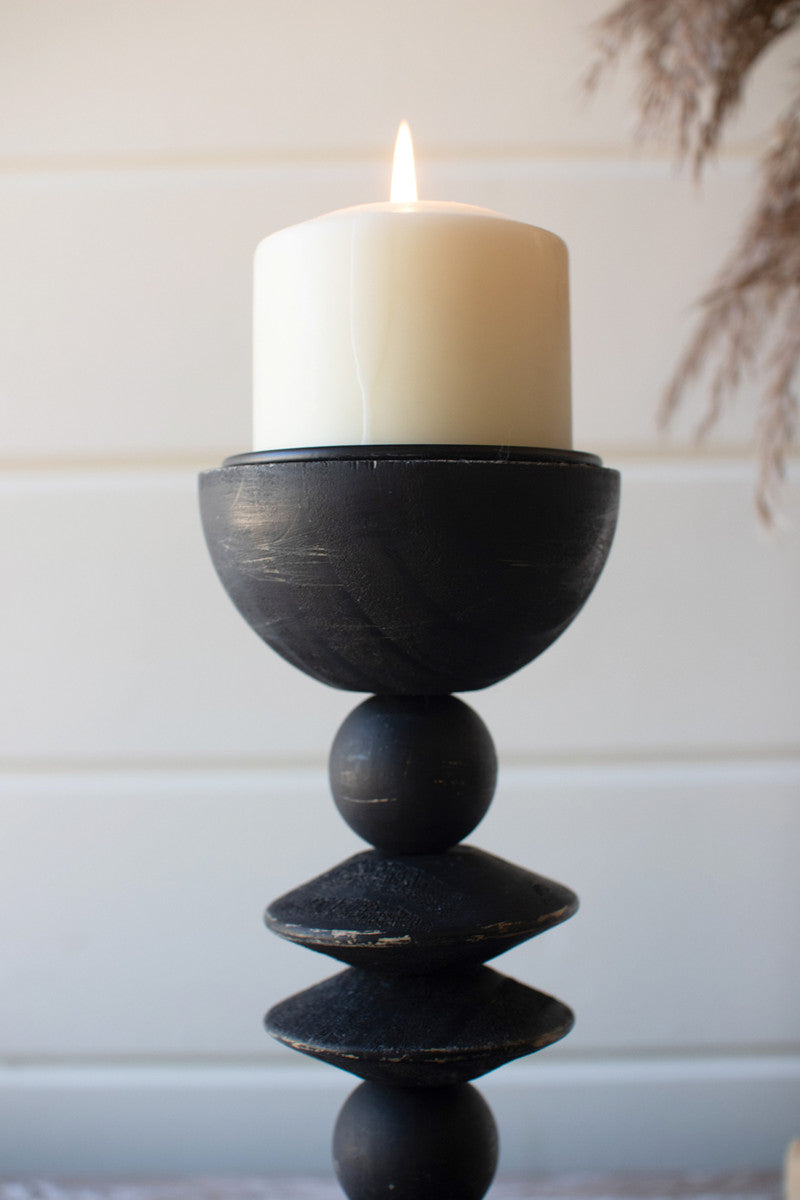 Turned Wood Candle Holders - Black Set Of 3 By Kalalou | Candle Holders | Modishstore - 3