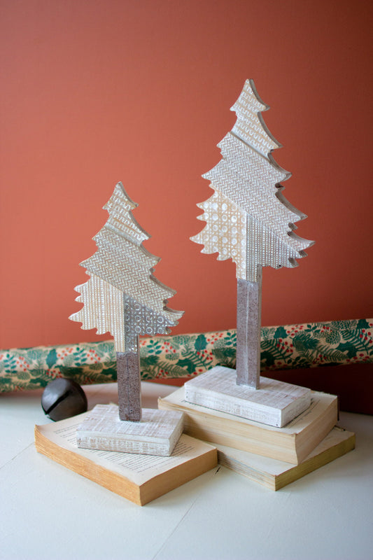 Wooden Christmas Trees On Bases Set Of 2 By Kalalou | Christmas Trees | Modishstore