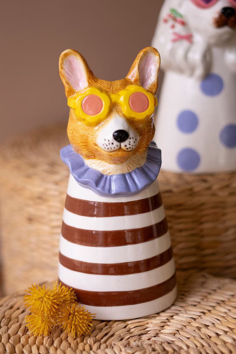 Set Of Three Ceramic Dogs With Sun Shades Vases By Kalalou
