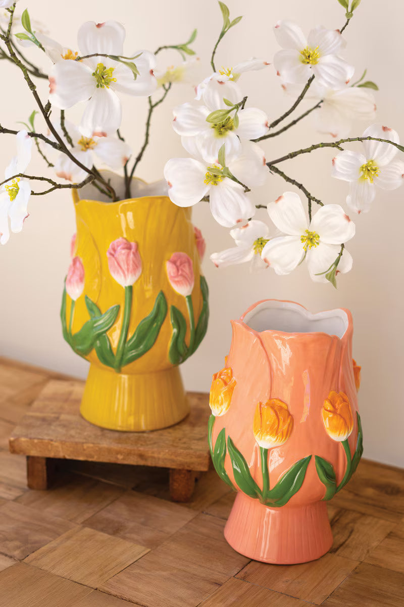Set Of Two Ceramic Tulip Vases By Kalalou