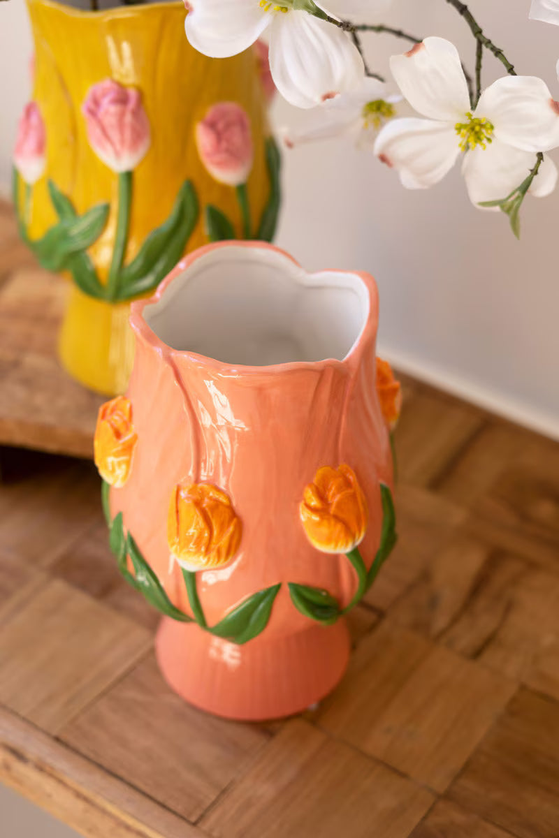 Set Of Two Ceramic Tulip Vases By Kalalou