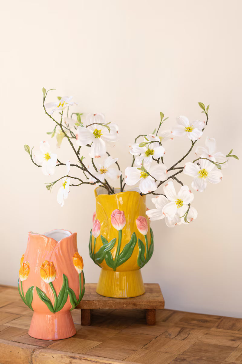 Set Of Two Ceramic Tulip Vases By Kalalou