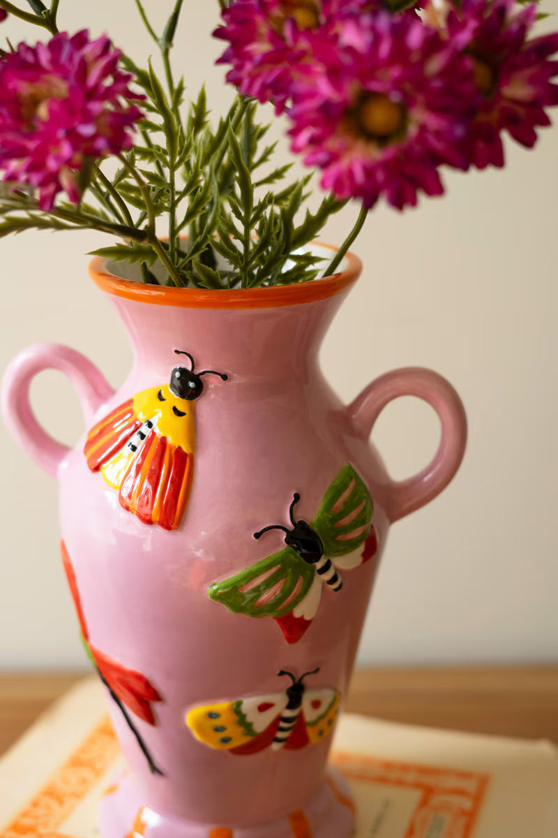 Set Of Two Ceramic Butterfly And Moth Vases By Kalalou