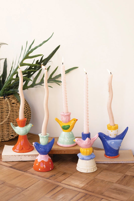 Set Of Five Ceramic Birds Taper Candle Holders By Kalalou