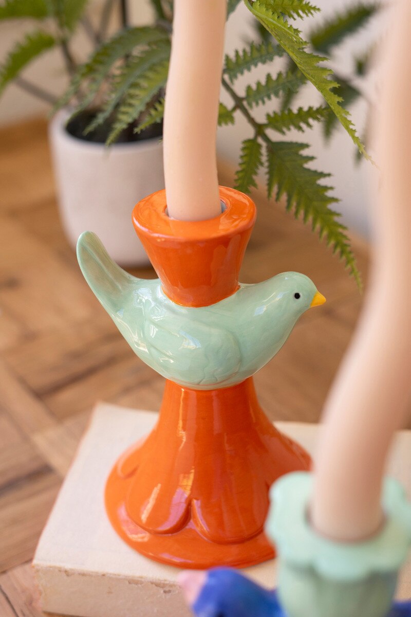 Set Of Five Ceramic Birds Taper Candle Holders By Kalalou