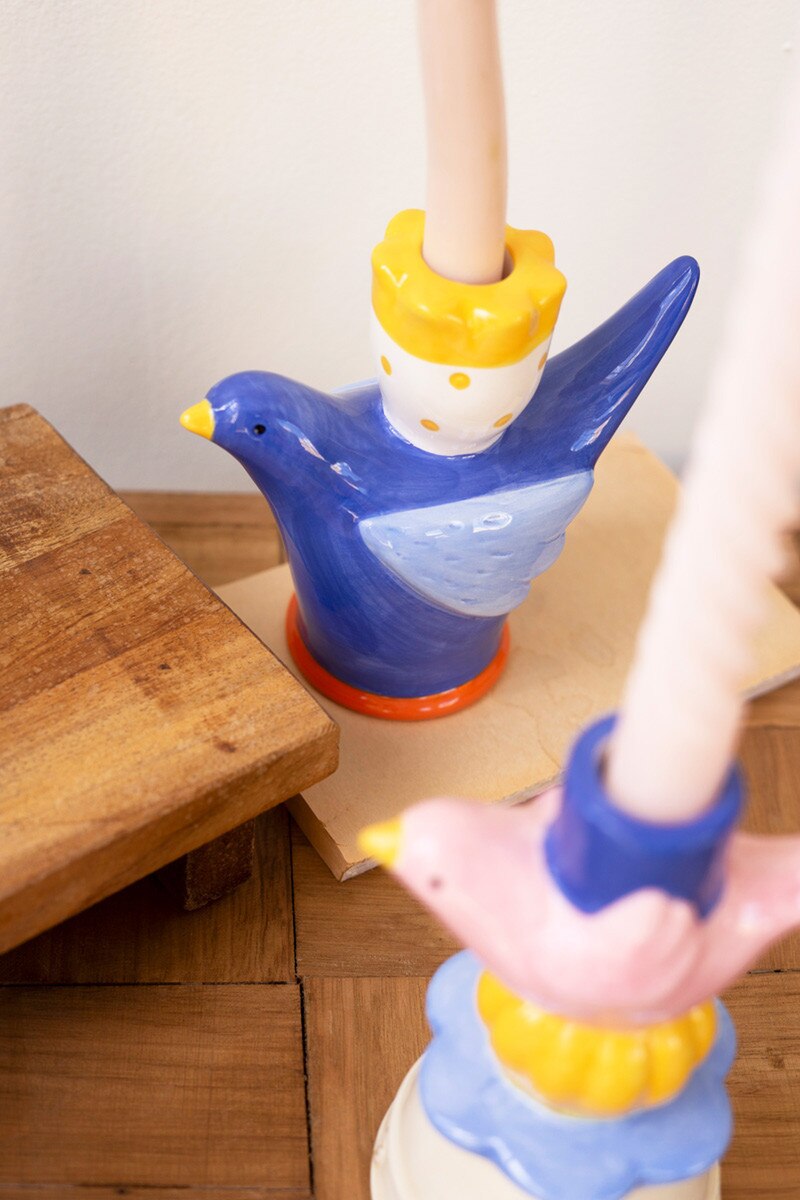 Set Of Five Ceramic Birds Taper Candle Holders By Kalalou