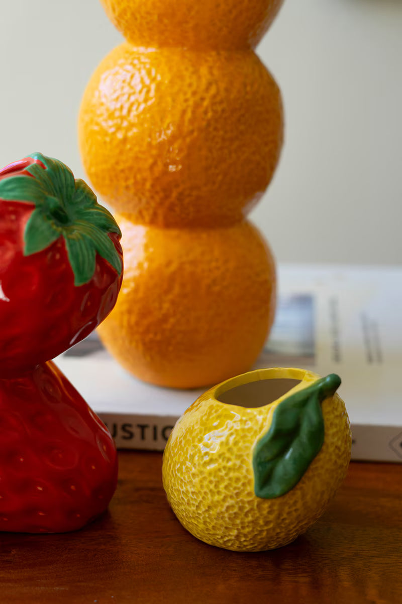 Set Of Three Ceramic Bud Vases - Orange, Strawberry And Lemon (Min 2) By Kalalou