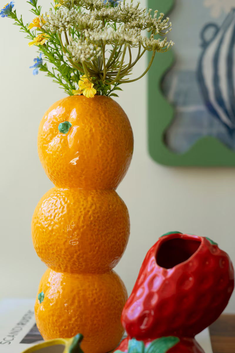 Set Of Three Ceramic Bud Vases - Orange, Strawberry And Lemon (Min 2) By Kalalou