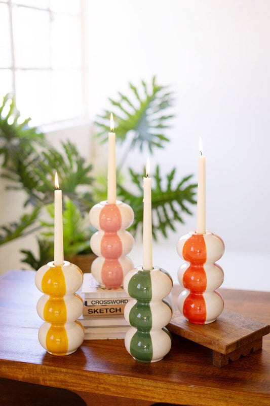 Set Of Four Ceramic Striped Taper Candle Holders By Kalalou