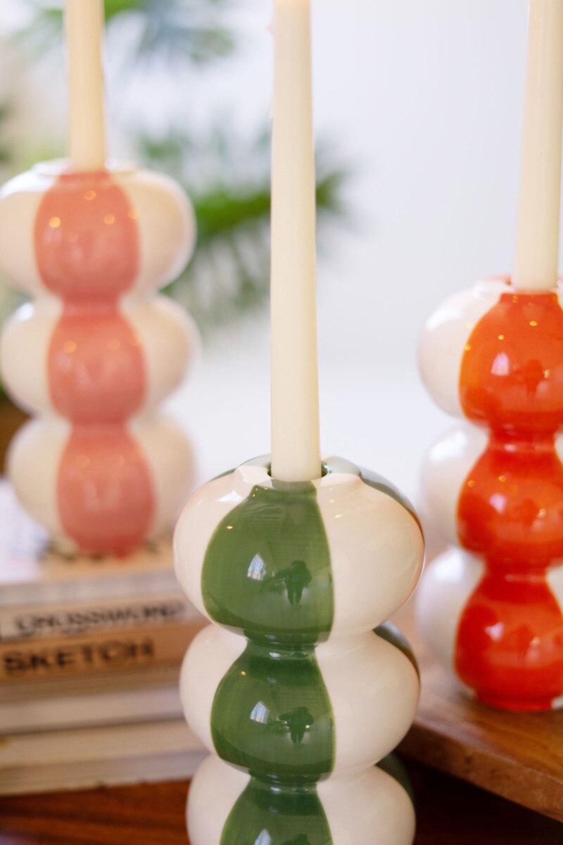 Set Of Four Ceramic Striped Taper Candle Holders By Kalalou