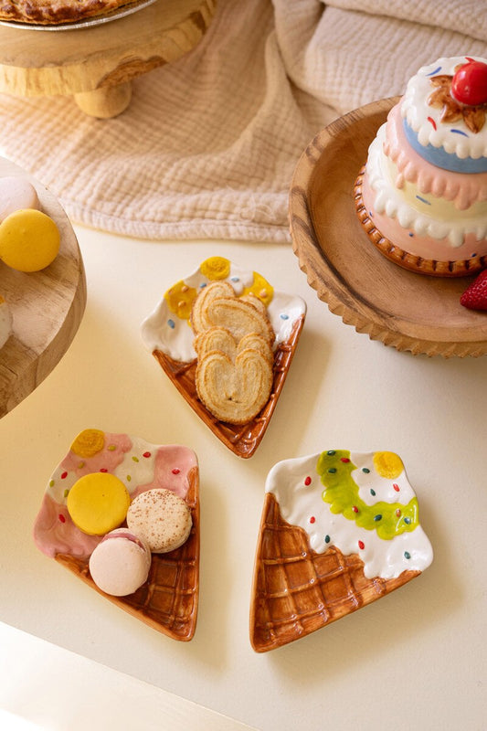 Set Of Three Ceramic Ice Cream Cone Plates (Min 2) By Kalalou