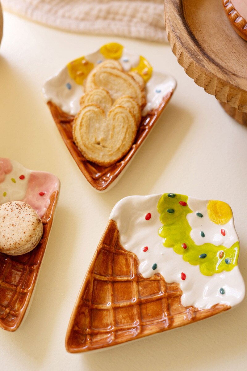 Set Of Three Ceramic Ice Cream Cone Plates (Min 2) By Kalalou