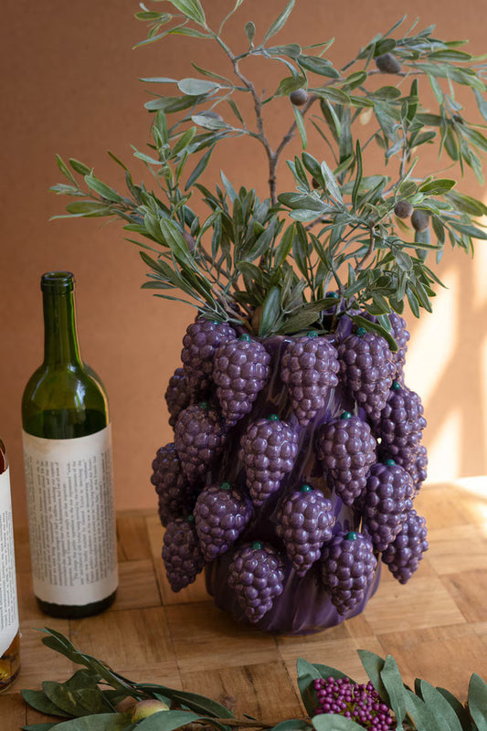 Ceramic Grapes Vase By Kalalou