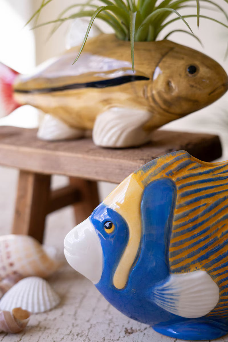 Set Of Two Ceramic Fish Vases By Kalalou