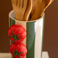 Set Of Two Ceramic Green Striped Vases With Tomatoes By Kalalou