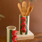 Set Of Two Ceramic Green Striped Vases With Tomatoes By Kalalou