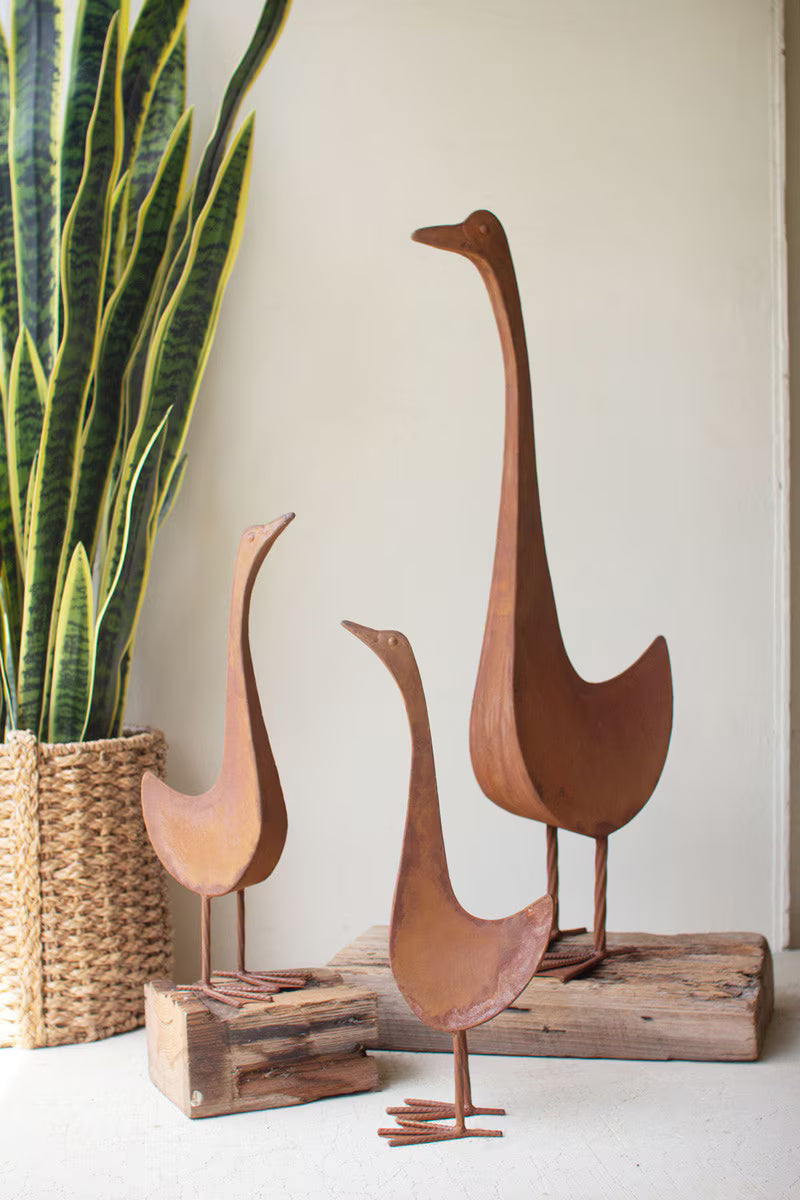 Set Of Three Rustic Metal Geese By Kalalou