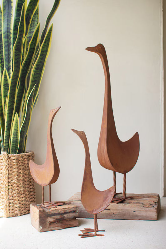 Set Of Three Rustic Metal Geese By Kalalou