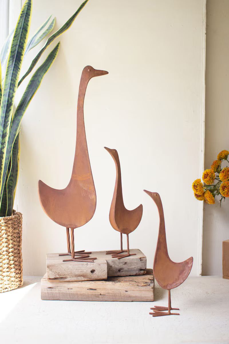 Set Of Three Rustic Metal Geese By Kalalou