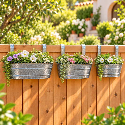 Wall/Railing/Deck Planters Zinc Finish, Oblong, Set of 3