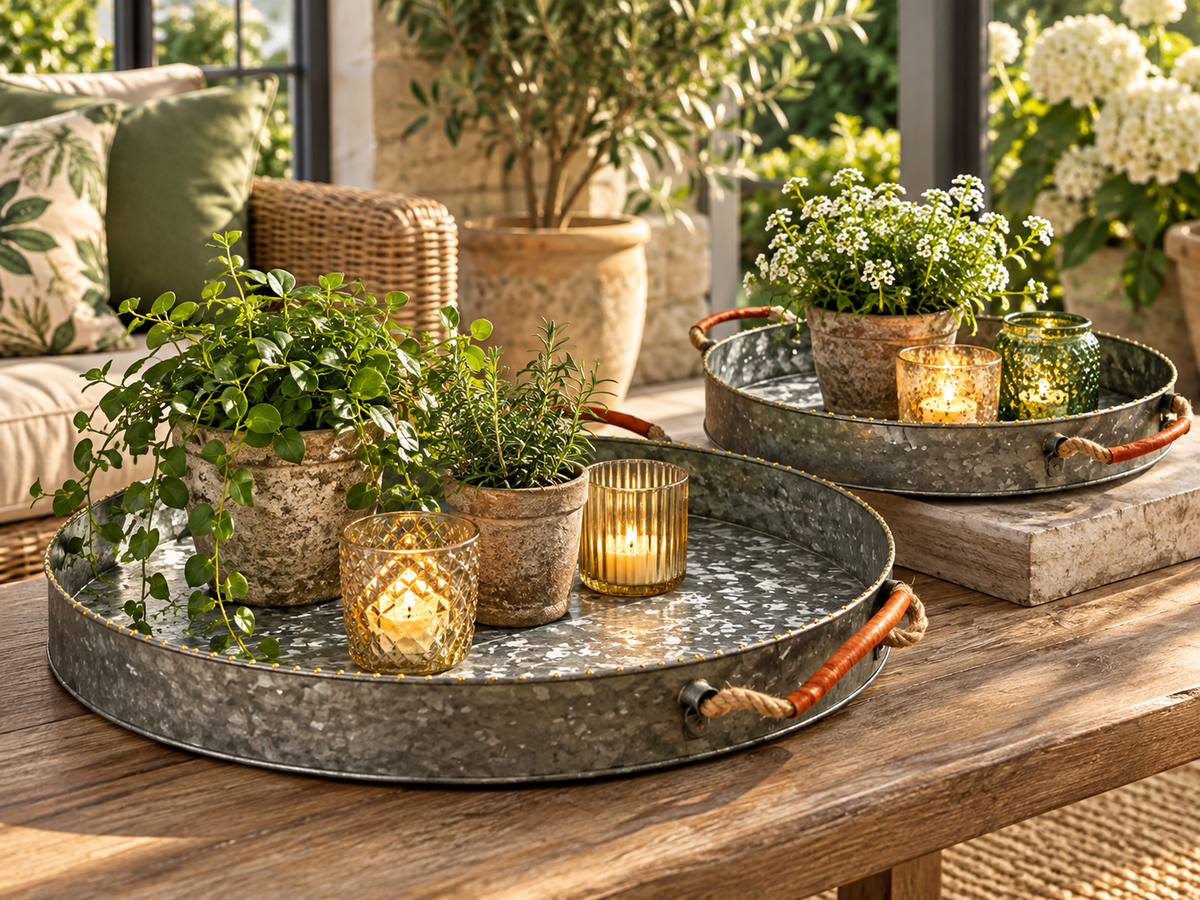 Zinc trays with Leather Handles
