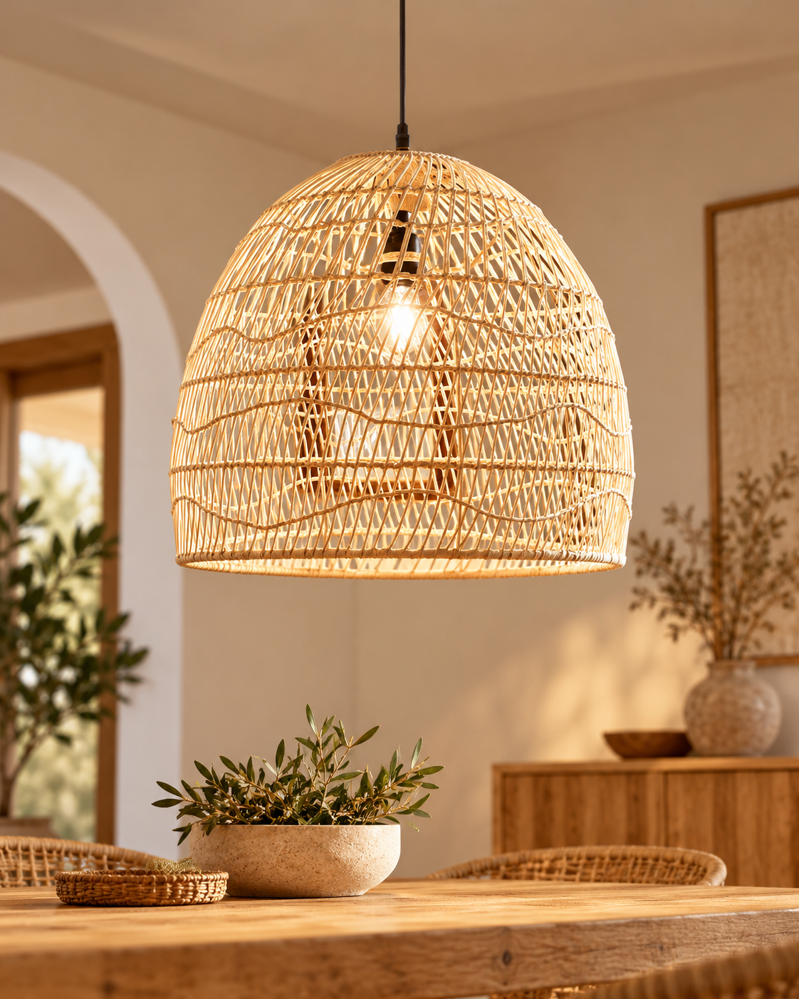 Rattan Dome  Hemp Lamp