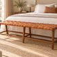 Leather Woven Bench  - Marlboro Leather & Teak Bench 4.4 feet-Multipurpose Entryway, Dining Room, End of the Bed