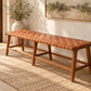 Leather Woven Bench  - Marlboro Leather & Teak Bench 4.4 feet-Multipurpose Entryway, Dining Room, End of the Bed