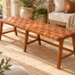 Leather Woven Bench  - Marlboro Leather & Teak Bench 4.4 feet-Multipurpose Entryway, Dining Room, End of the Bed