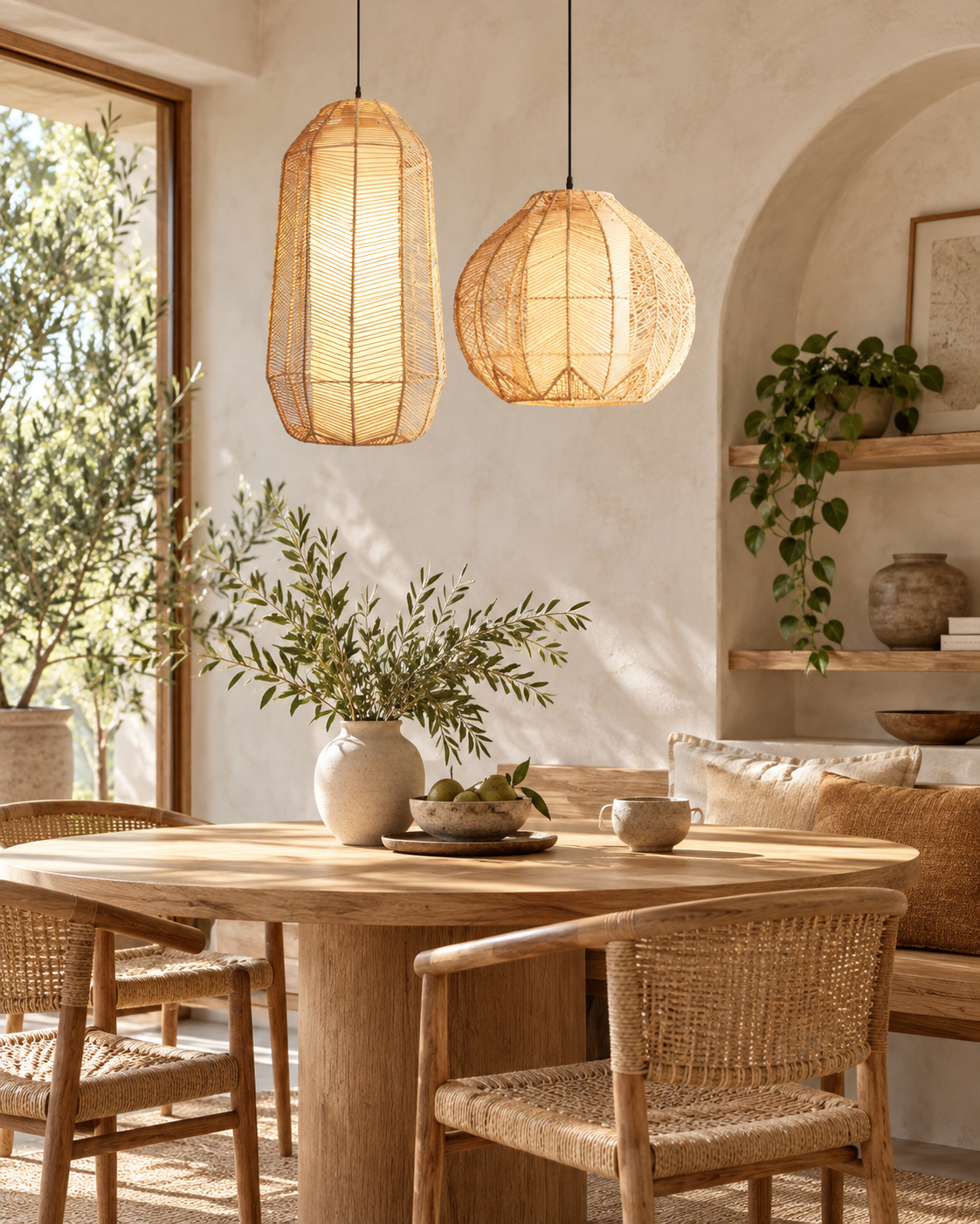 Lacey Rattan Woven Pendant Lamps- Round and Tall