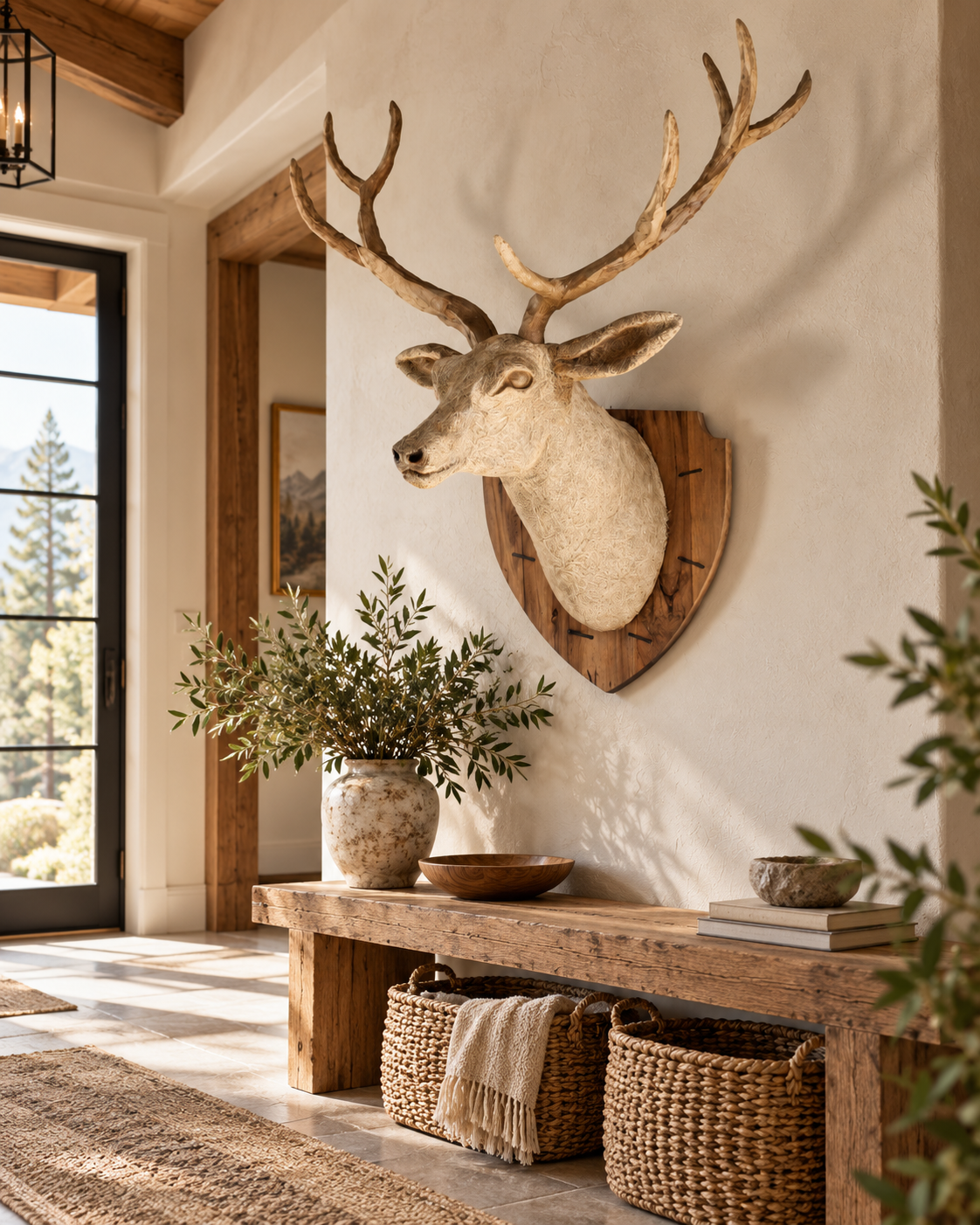 Driftwood Deer Head With Antlers- 4 ft x3 ft x 2 ft- Stag Trophy Head by Artisan Living