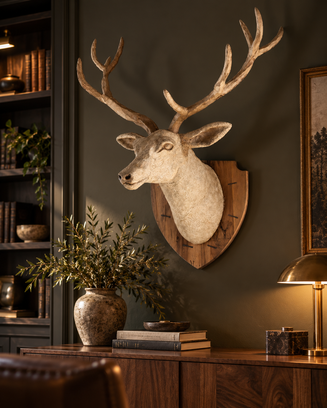 Driftwood Deer Head With Antlers- 4 ft x3 ft x 2 ft- Stag Trophy Head by Artisan Living