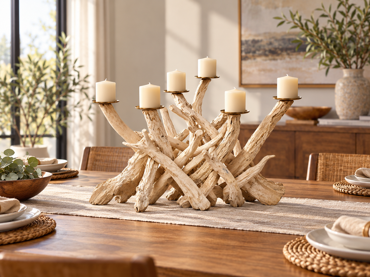 Driftwood Candelabra, White, Bleached -Horizontal & Vertical-by Artisan Living