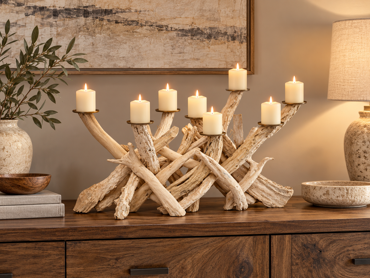 Driftwood Candelabra, White, Bleached -Horizontal & Vertical-by Artisan Living