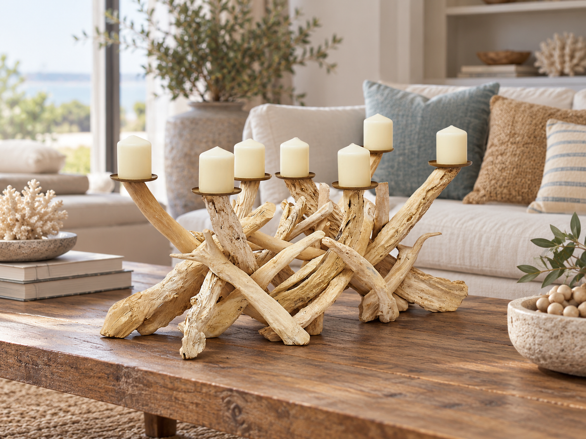 Driftwood Candelabra, White, Bleached -Horizontal & Vertical-by Artisan Living