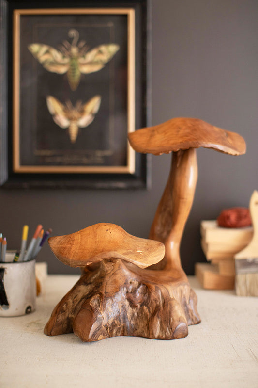 Double Teak Mushroom Sculpture By Kalalou | Sculptures | Modishstore