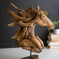 Teakwood Horse Head Sculpture With Iron Base By Kalalou | Sculptures | Modishstore