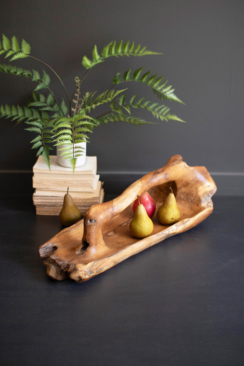 Large Oval Teak Bowl With Handle By Kalalou | Decorative Bowls | Modishstore
