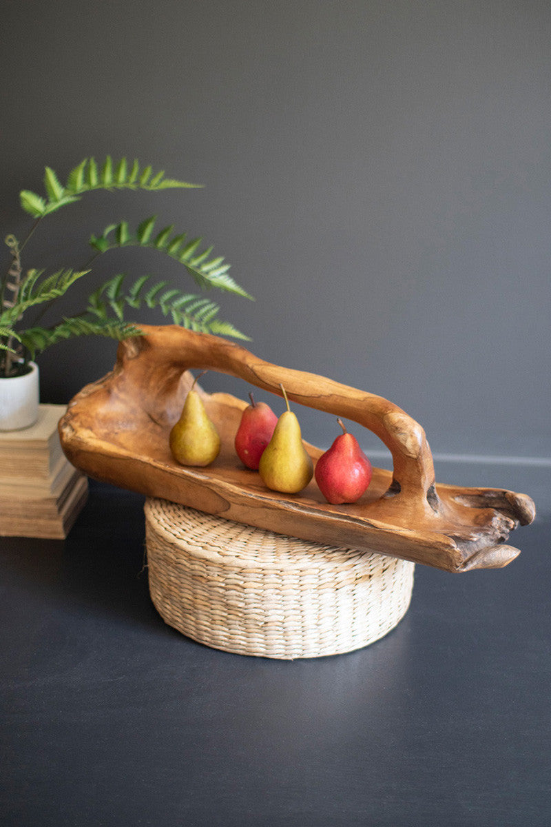 Large Oval Teak Bowl With Handle By Kalalou | Decorative Bowls | Modishstore - 2