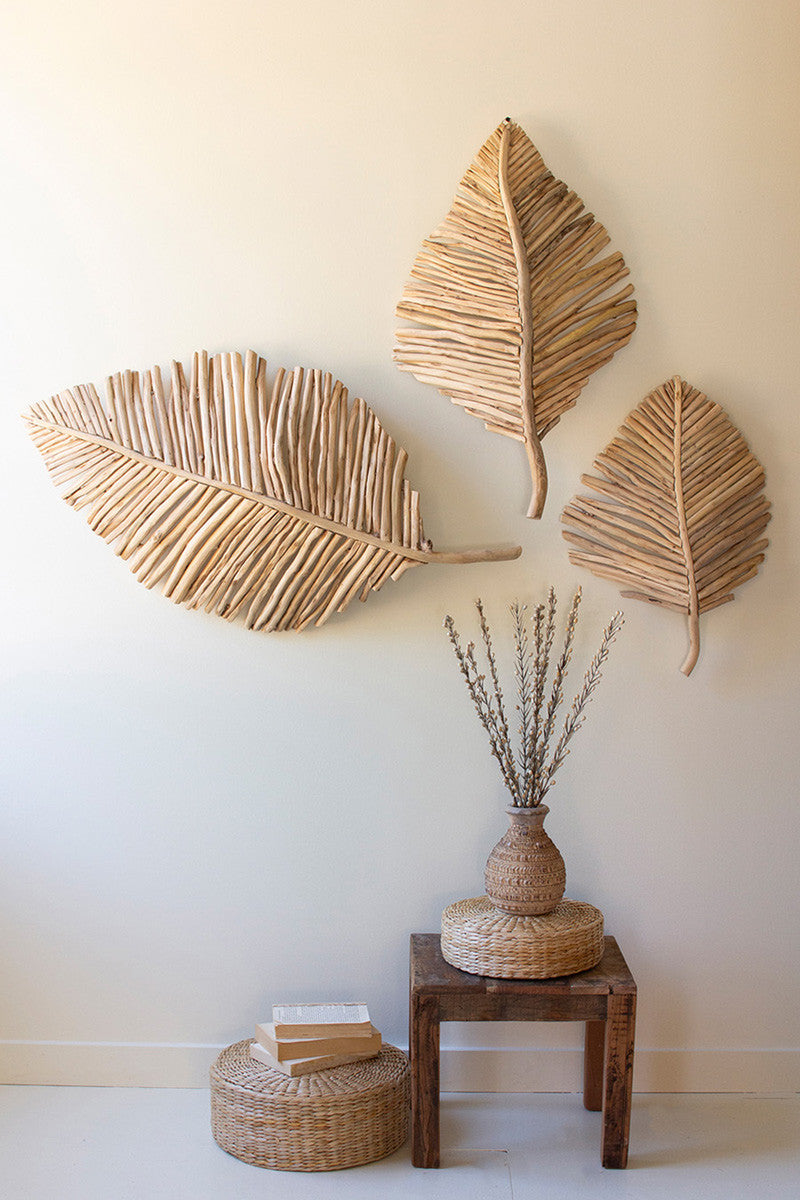 Teakwood Leaves Wall Art Set Of 3 By Kalalou | Wall Decor | Modishstore