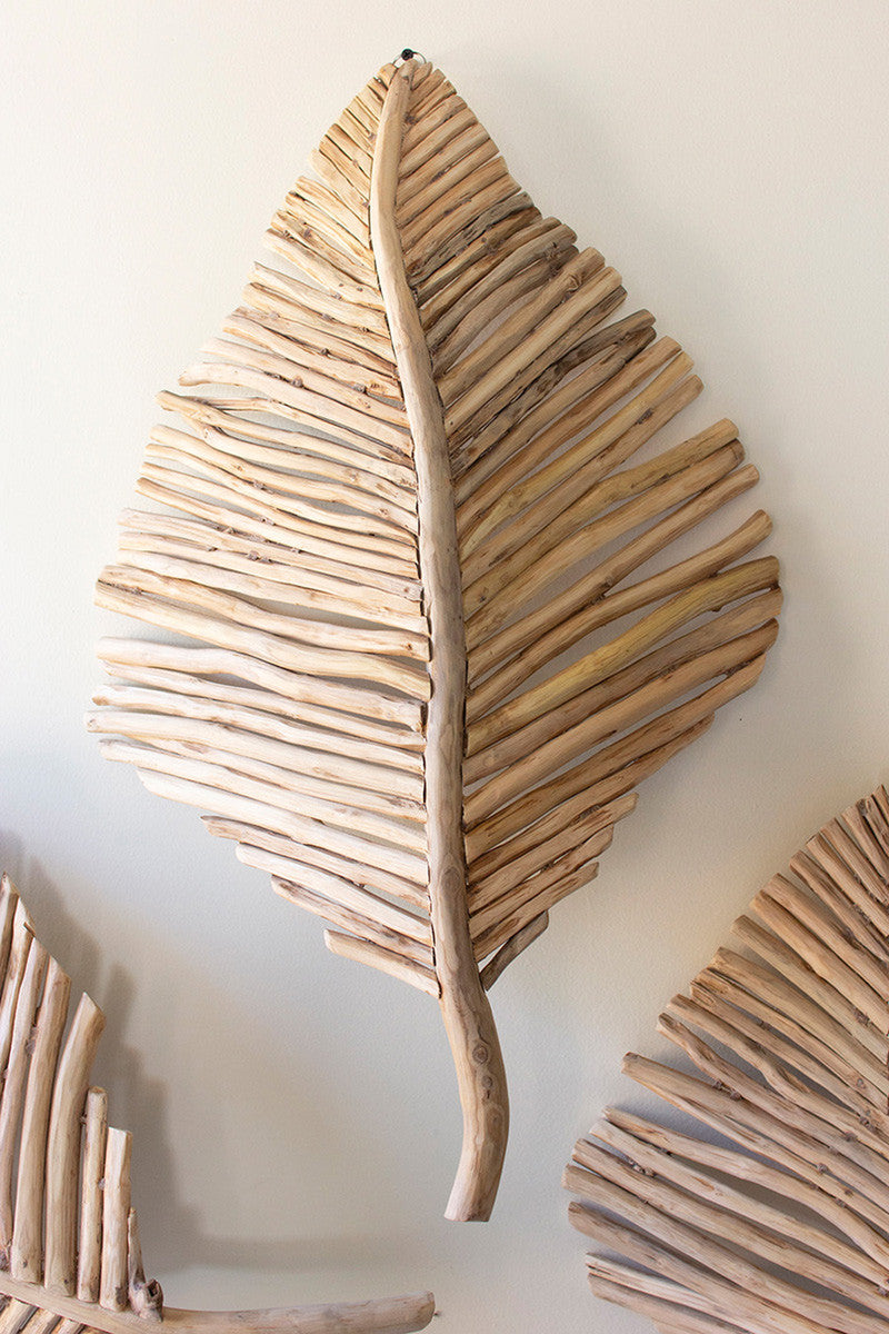 Teakwood Leaves Wall Art Set Of 3 By Kalalou | Wall Decor | Modishstore - 2