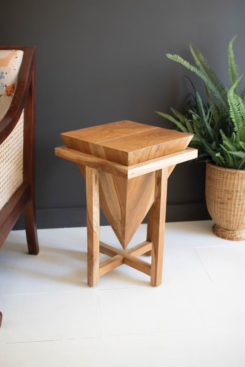 Teakwood Pyramid Side Table By Kalalou