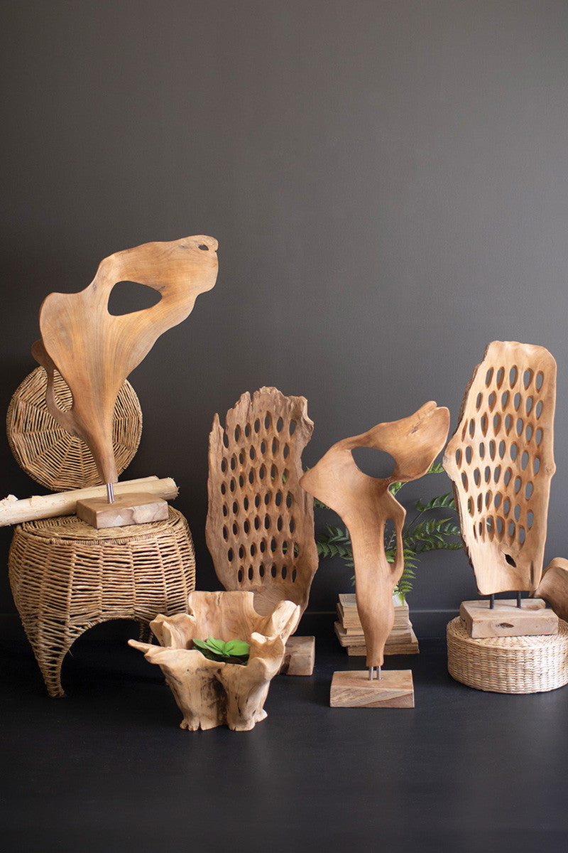 Carved Teak Wood Scuplture On A Base - Perforated By Kalalou | Sculptures | Modishstore - 4