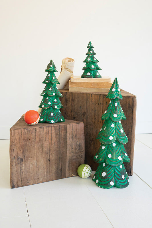 Set Of Three Painted Wooden Christmas Trees - Distressed By Kalalou | Christmas Trees | Modishstore