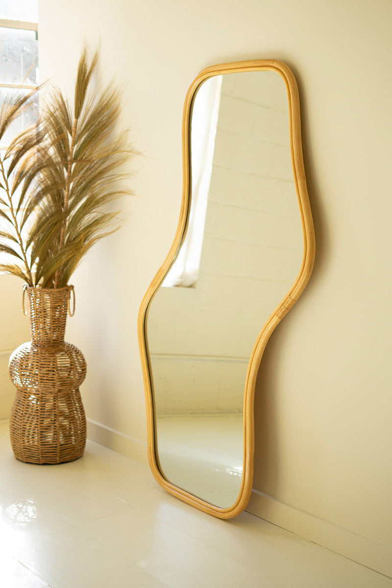 Large Wavy Rattan Floor Mirror By Kalalou | Mirrors | Modishstore - 3