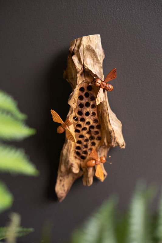 Repurposed Wood And Hand Carved Bees Wall Hanging By Kalalou
