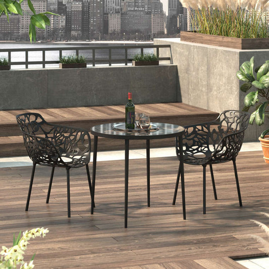 LeisureMod Devon Mid-Century Modern 3-Piece Aluminum Outdoor Patio Dining Set with Tempered Glass Top Table and 2 Stackable
 - DT20CABL2 | Outdoor Dining Sets | Modishstore