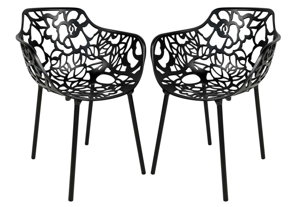 LeisureMod Devon Mid-Century Modern 3-Piece Aluminum Outdoor Patio Dining Set with Tempered Glass Top Table and 2 Stackable
 - DT20CABL2 | Outdoor Dining Sets | Modishstore - 11