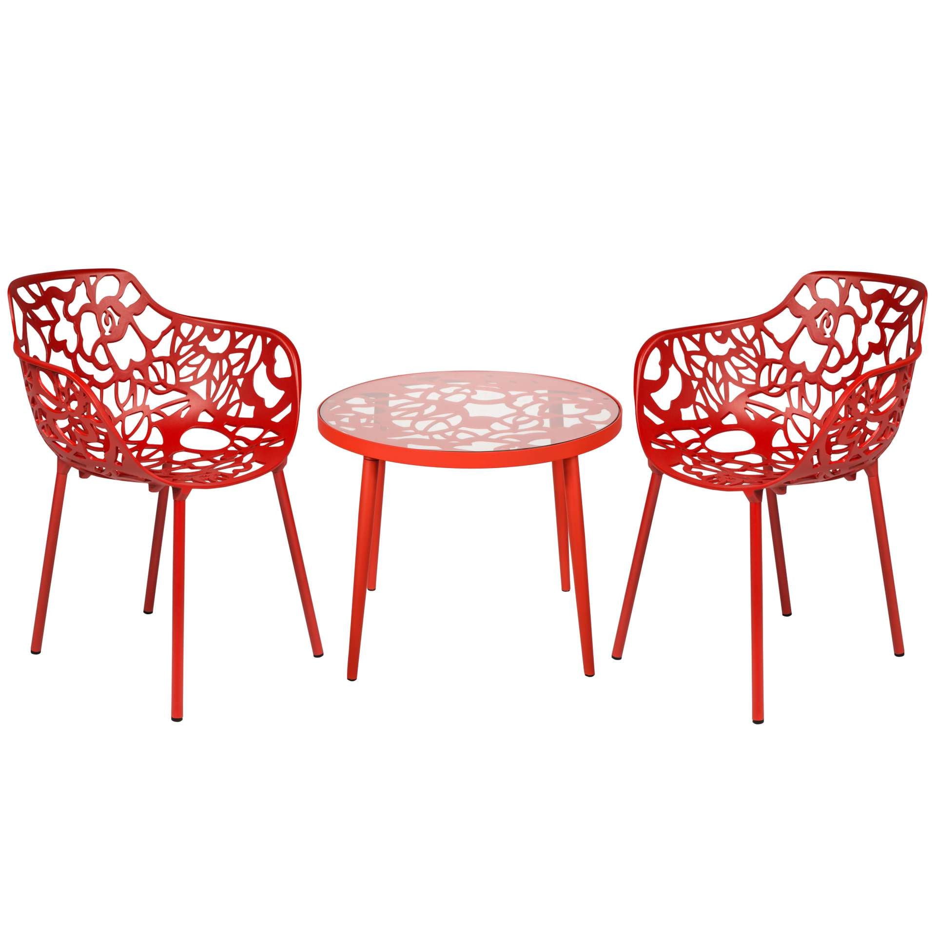 LeisureMod Devon Mid-Century Modern 3-Piece Aluminum Outdoor Patio Dining Set with Tempered Glass Top Table and 2 Stackable
 - DT20CABL2 | Outdoor Dining Sets | Modishstore - 36